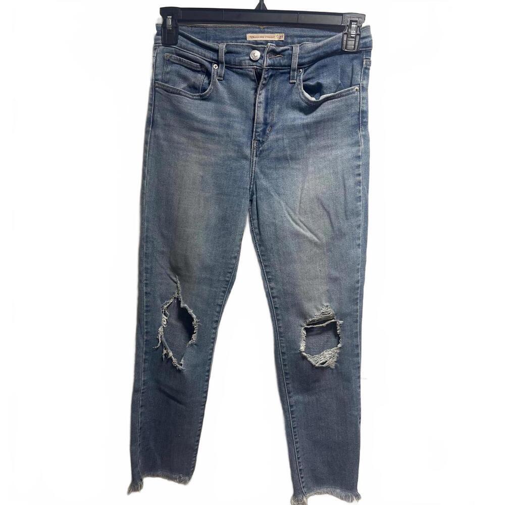 Levi's 724 High Rise Straight Jeans - Distressed Denim - Size 27 - Picture 5 of 16